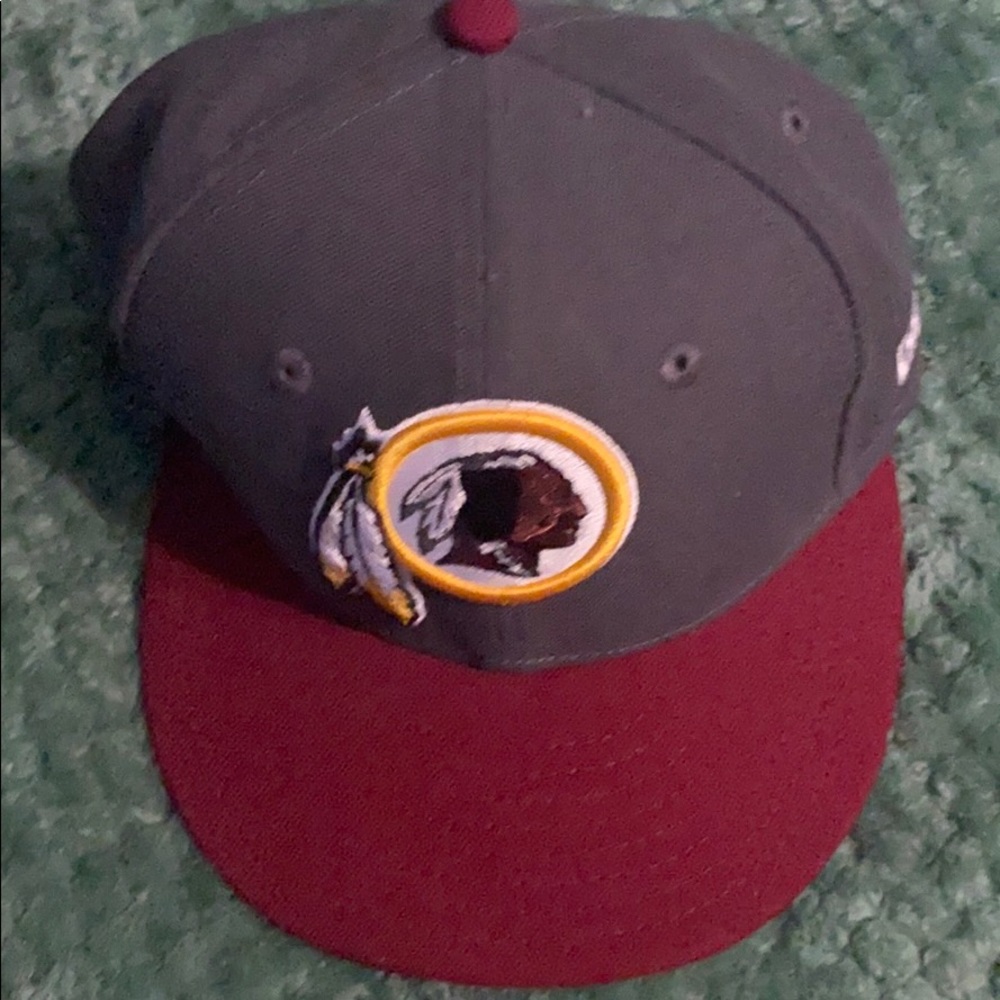 Grey and maroon redskin hat